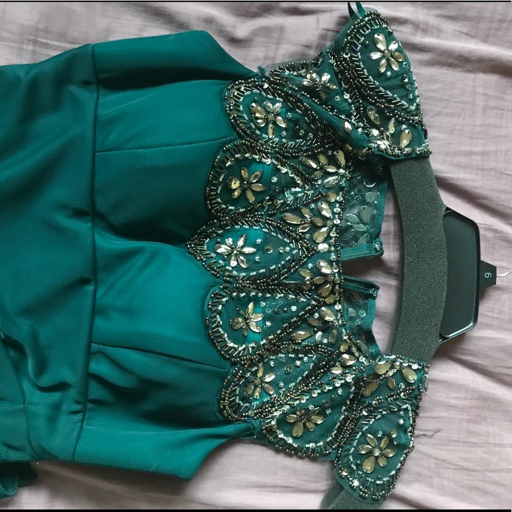 Xscape Emerald Green Maxi Embellished Dress